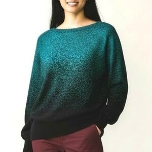 Notations Ombre Metallic Sweater Womens L Teal Black Fair Shimmer Pullover